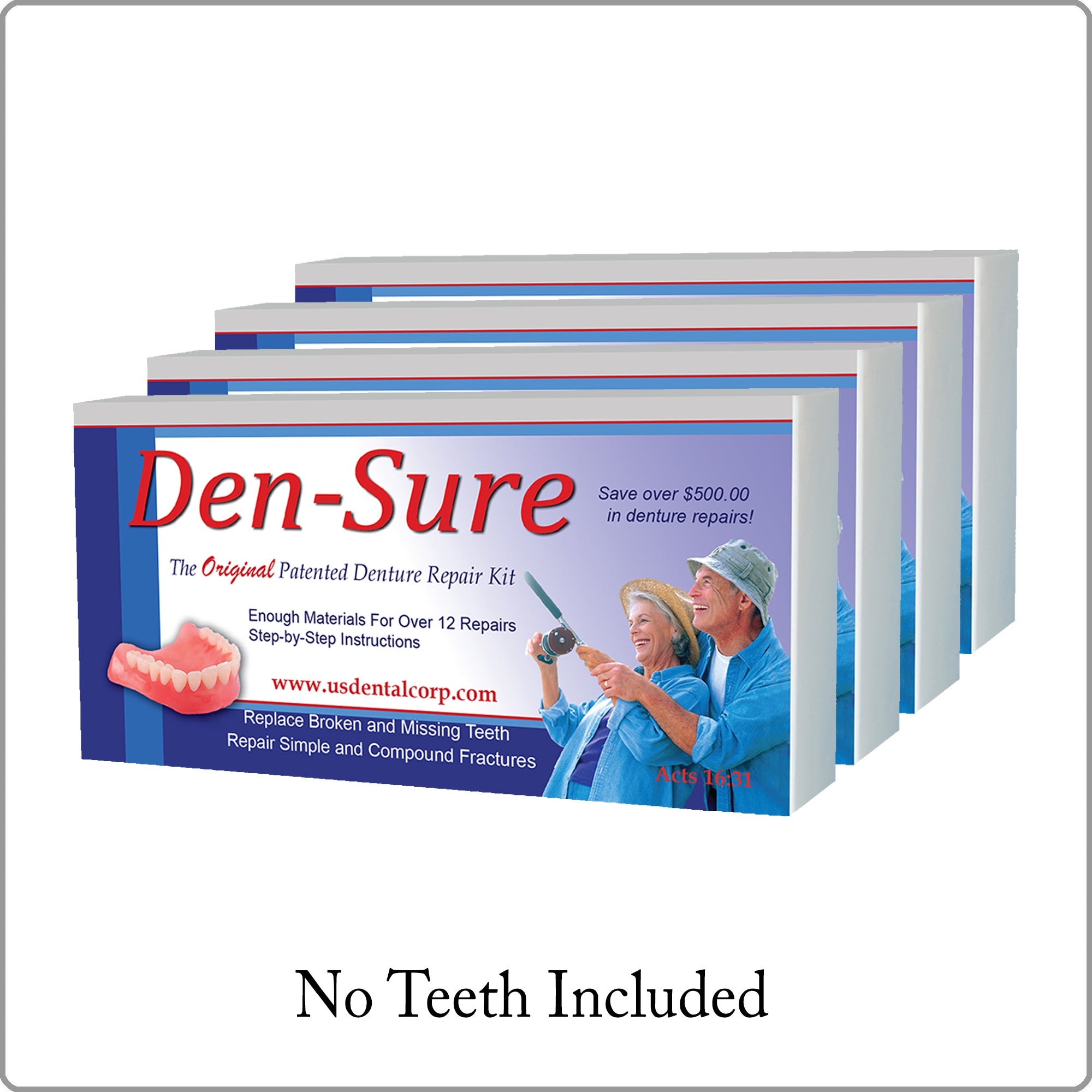 Den-Sure Repair Kit 4 Pack WITHOUT TEETH - US Dental Corporation